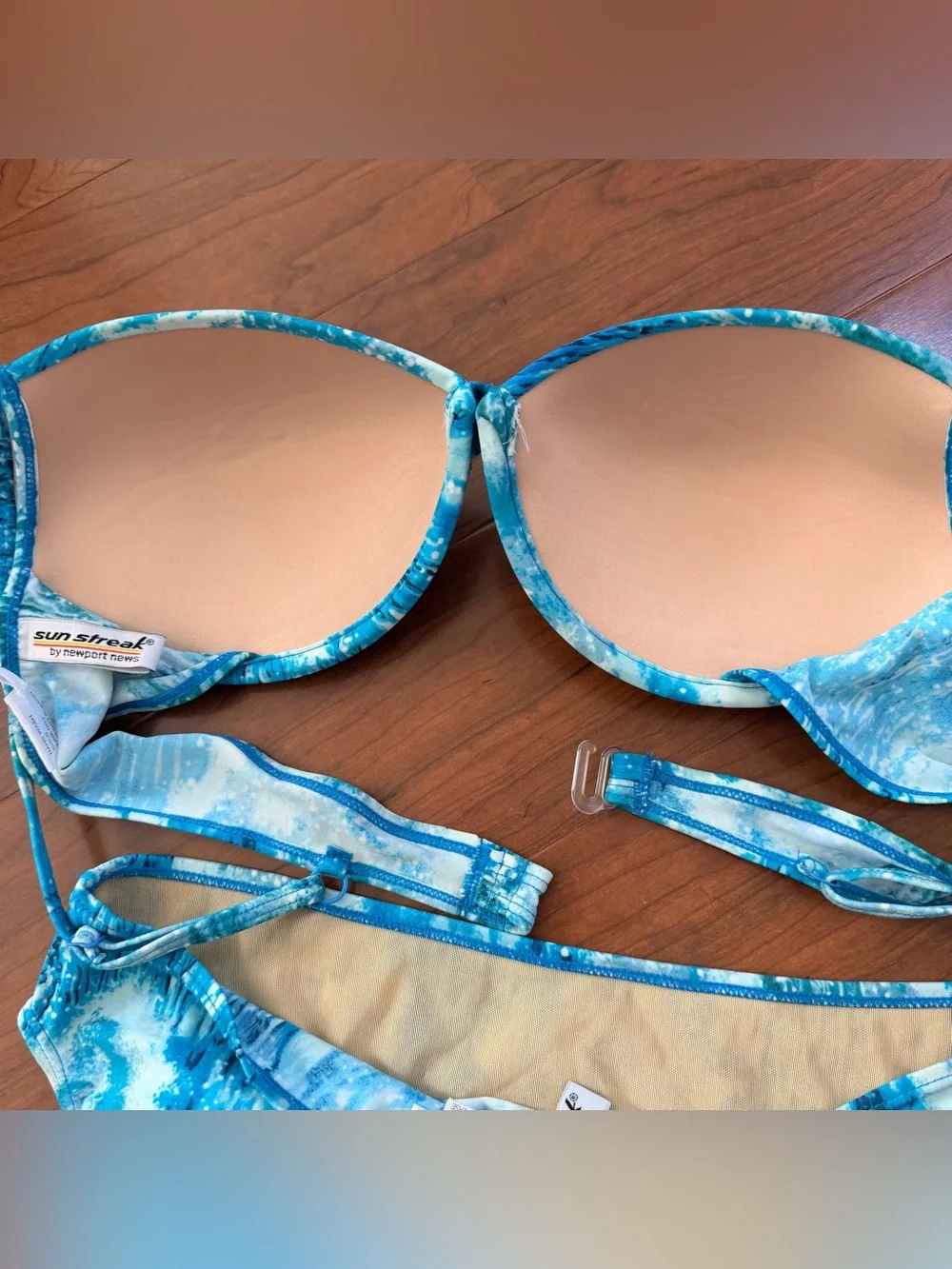 Vintage 90s Newport News Bikini Swim‎ Set Size 16 Blue White 2 Pc Colorful Y2K